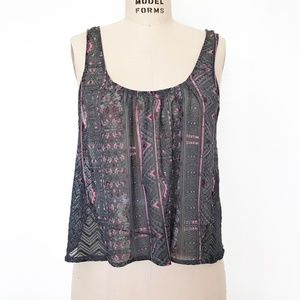 HOLLISTER - Printed Crochet Flared Tank Top